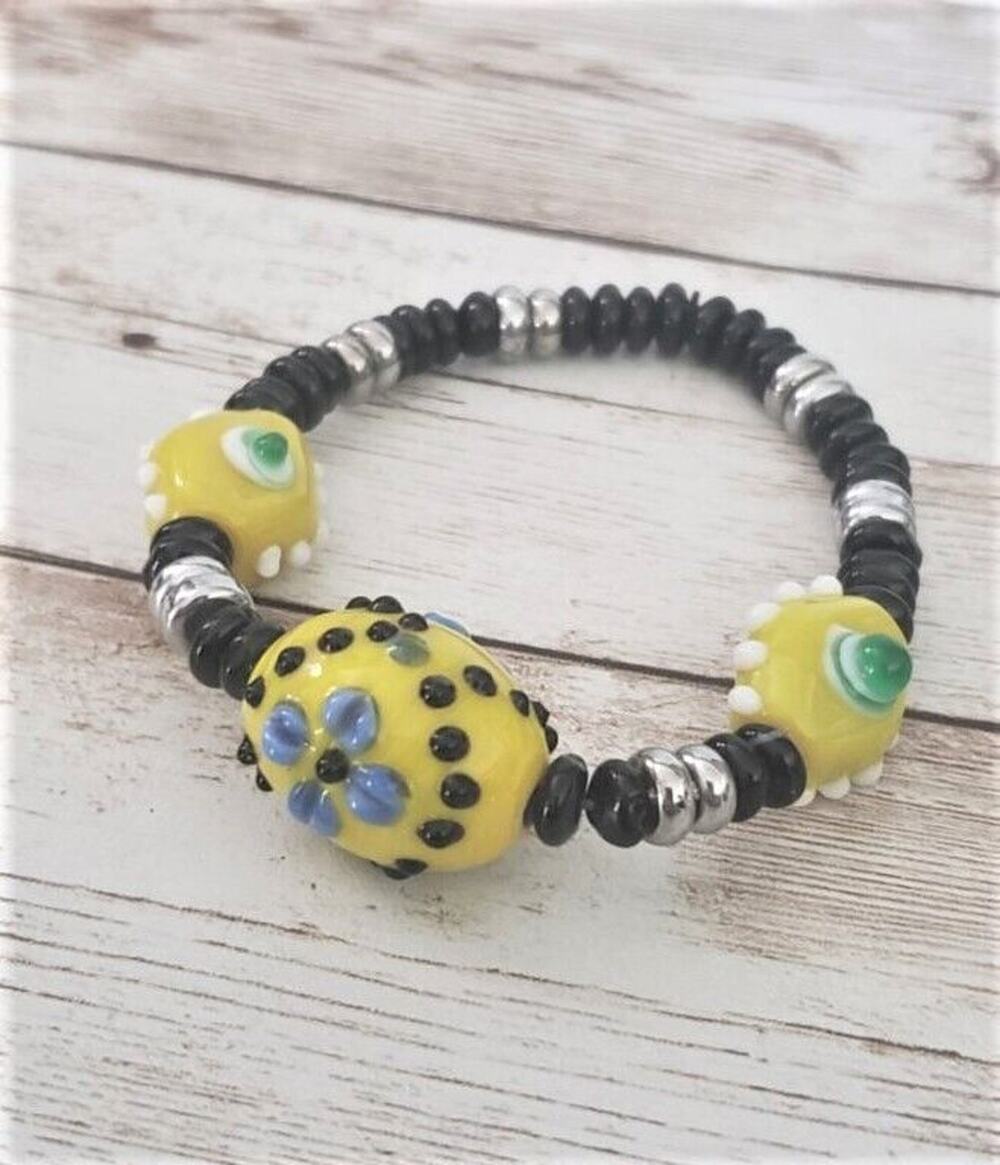 Vintage Stretch Bracelet / Bangle Unusual Yellow & Black